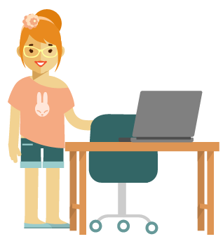 girl at home desk with laptop