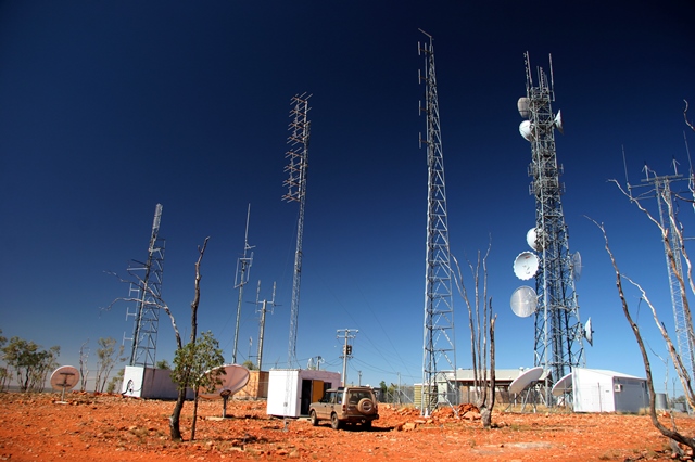 Communications towers in outback setting