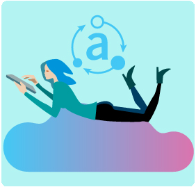 ACCANect 2018: girl lounging on cloud reading tablet