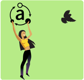 Woman holding up ACCANect logo as bird flies past