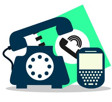 cartoon image of telephone, mobile phone and phone directory