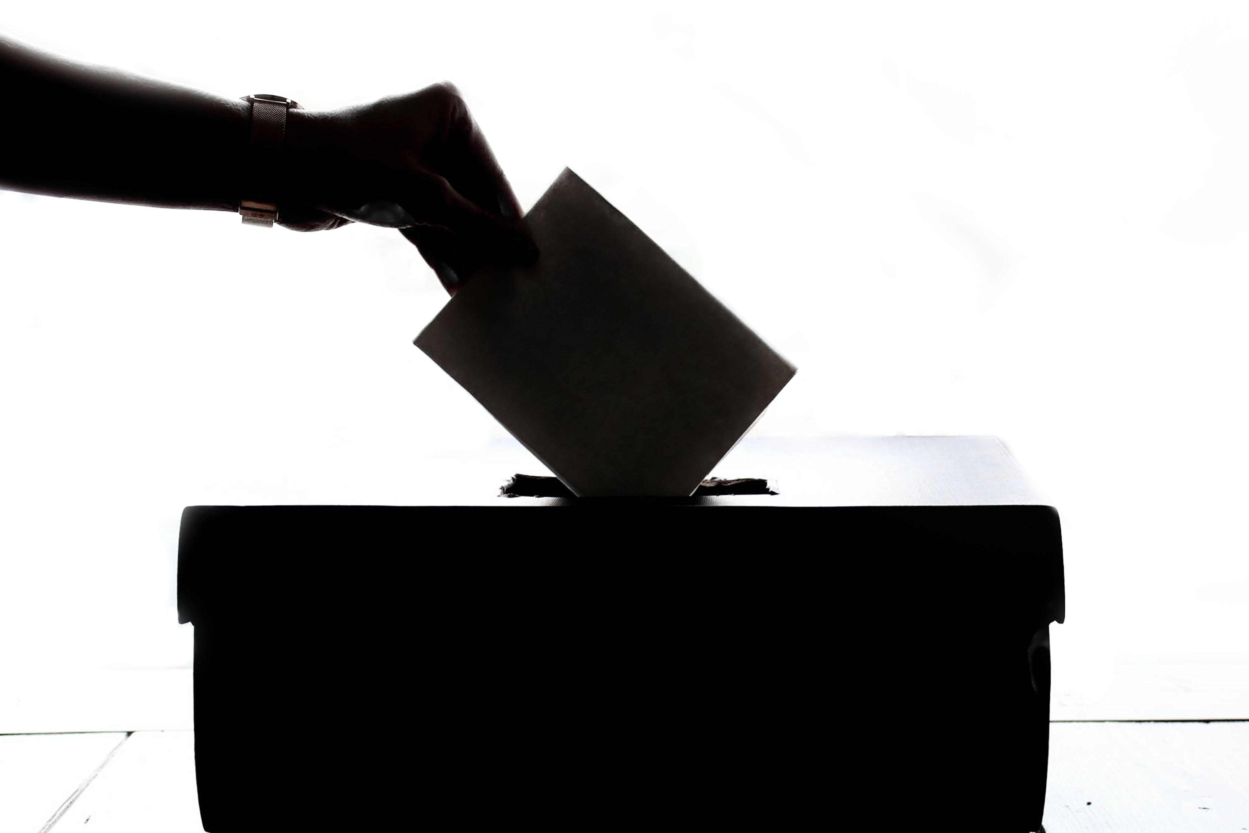 A person putting a ballot paper into a ballot box