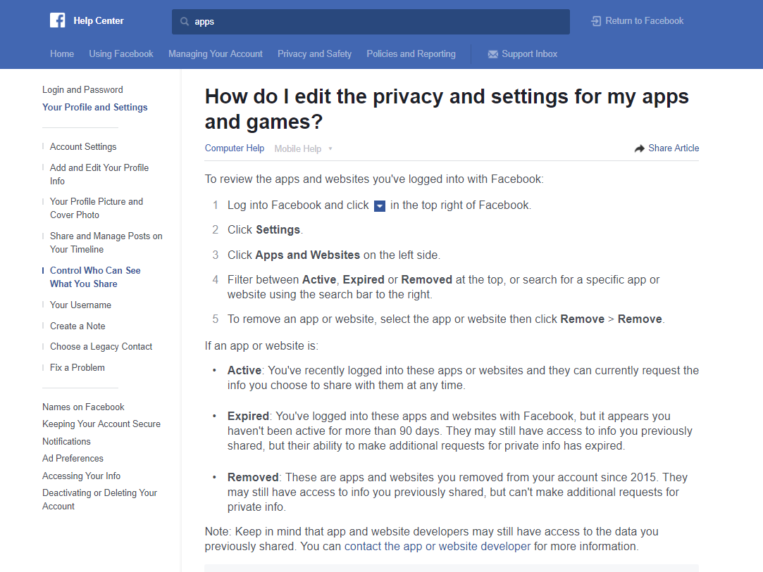 Guide on how to check Facebook apps permission