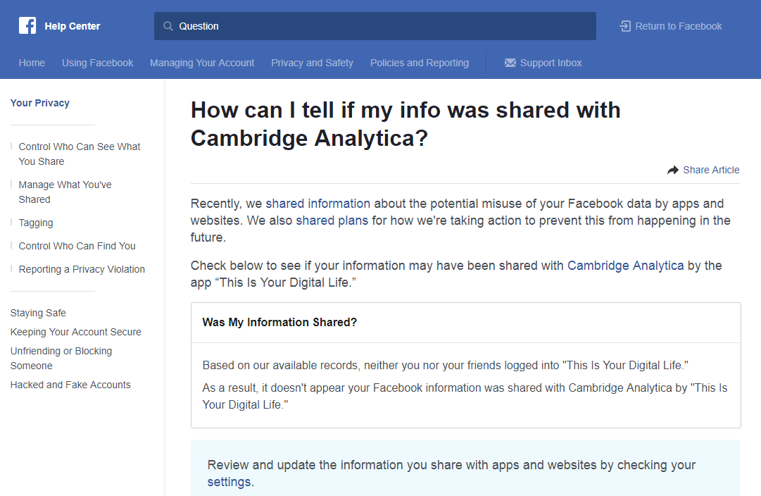 Guide on how to check Facebook settings for Cambridge Analytica