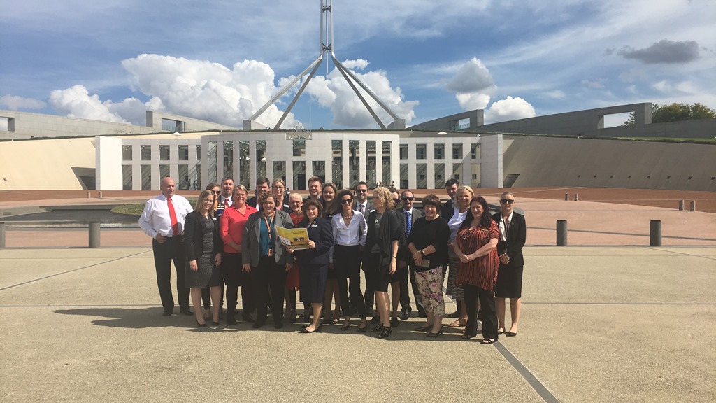 Coalition members in front of Parliament House, Canberrs