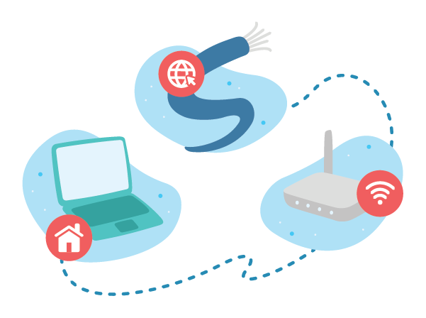 Graphic depicting internet, WiFi and home computing