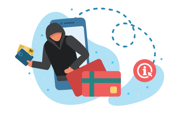 Illustration: Sinister hooded figure using your personal information to steal money in the form of Gift cards